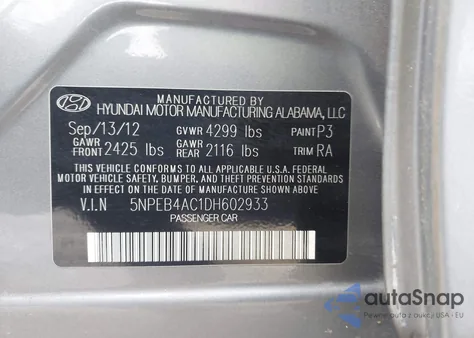 2013 Hyundai Sonata Gls из США, поврежденный, VIN 5NPEB4AC1DH602933